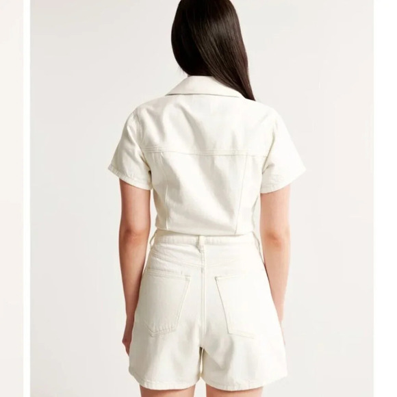 Abercrombie & Fitch Denim Romper Cream  White Size Small - Picture 4 of 9